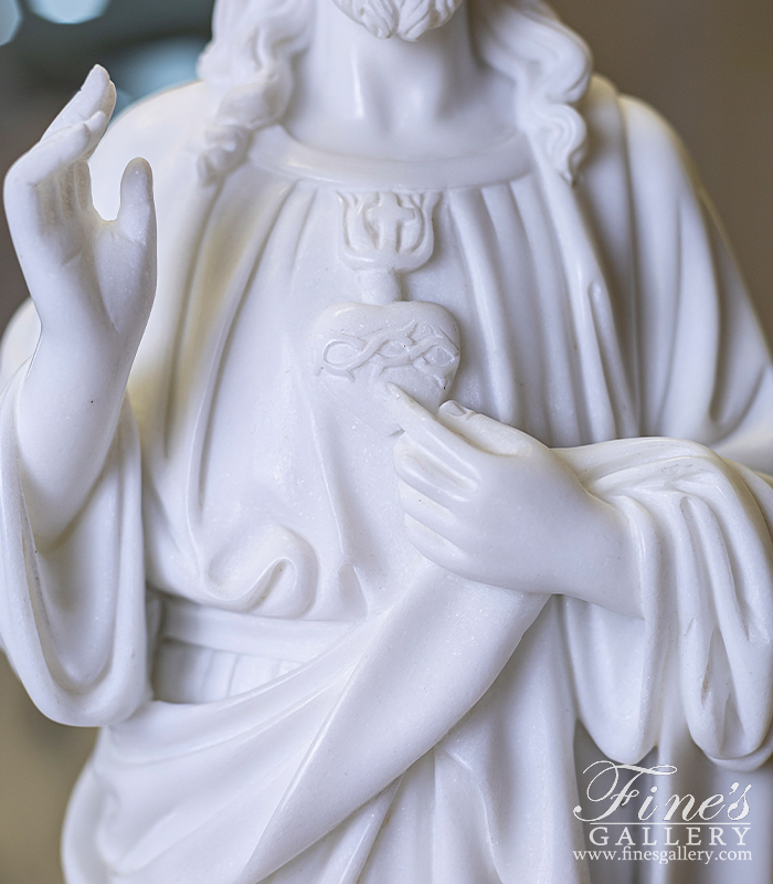 Marble Statues  - Sacred Heart Of Jesus Marble Statue At 24 Inches Tall - MS-1406